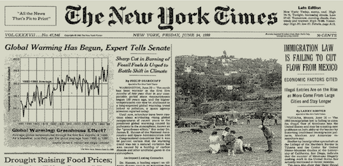 The front page of the New York Times, June 24, 1988
