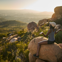 Hiker sitting on rock