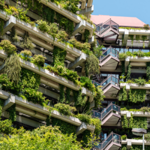 Green building with plants