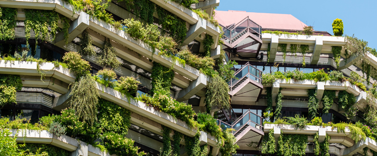 Green building with plants
